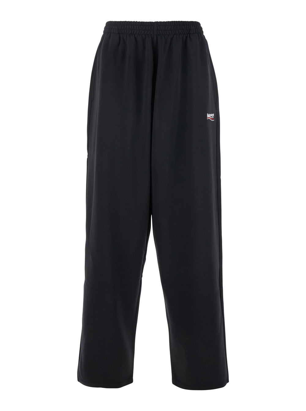 Balenciaga Men Black Pants With Elastic Waist And Logo Detail On The Front In Cotton Blend Man
