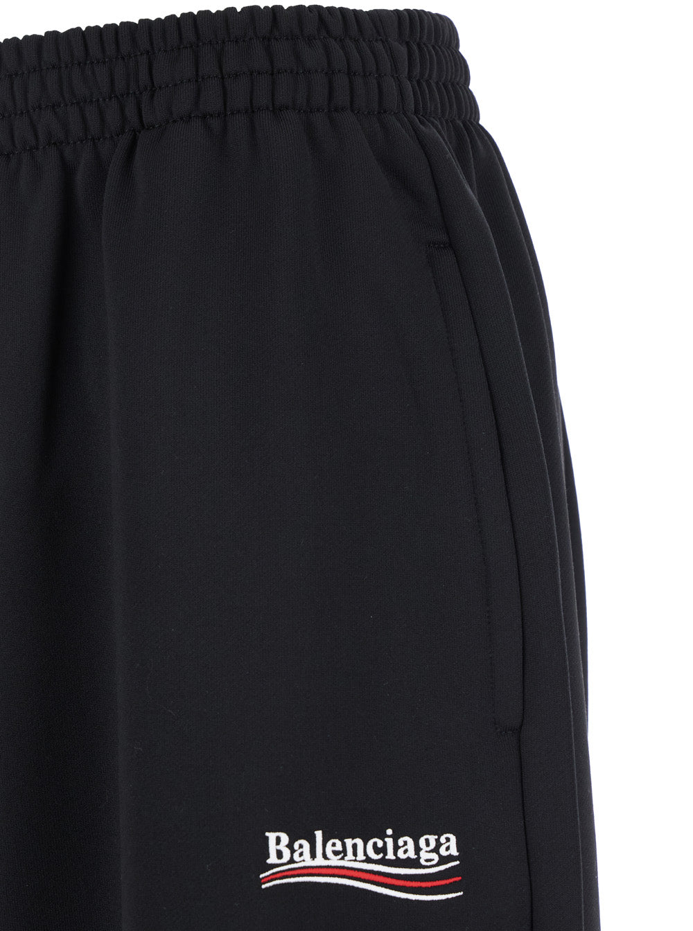 Balenciaga Men Black Pants With Elastic Waist And Logo Detail On The Front In Cotton Blend Man