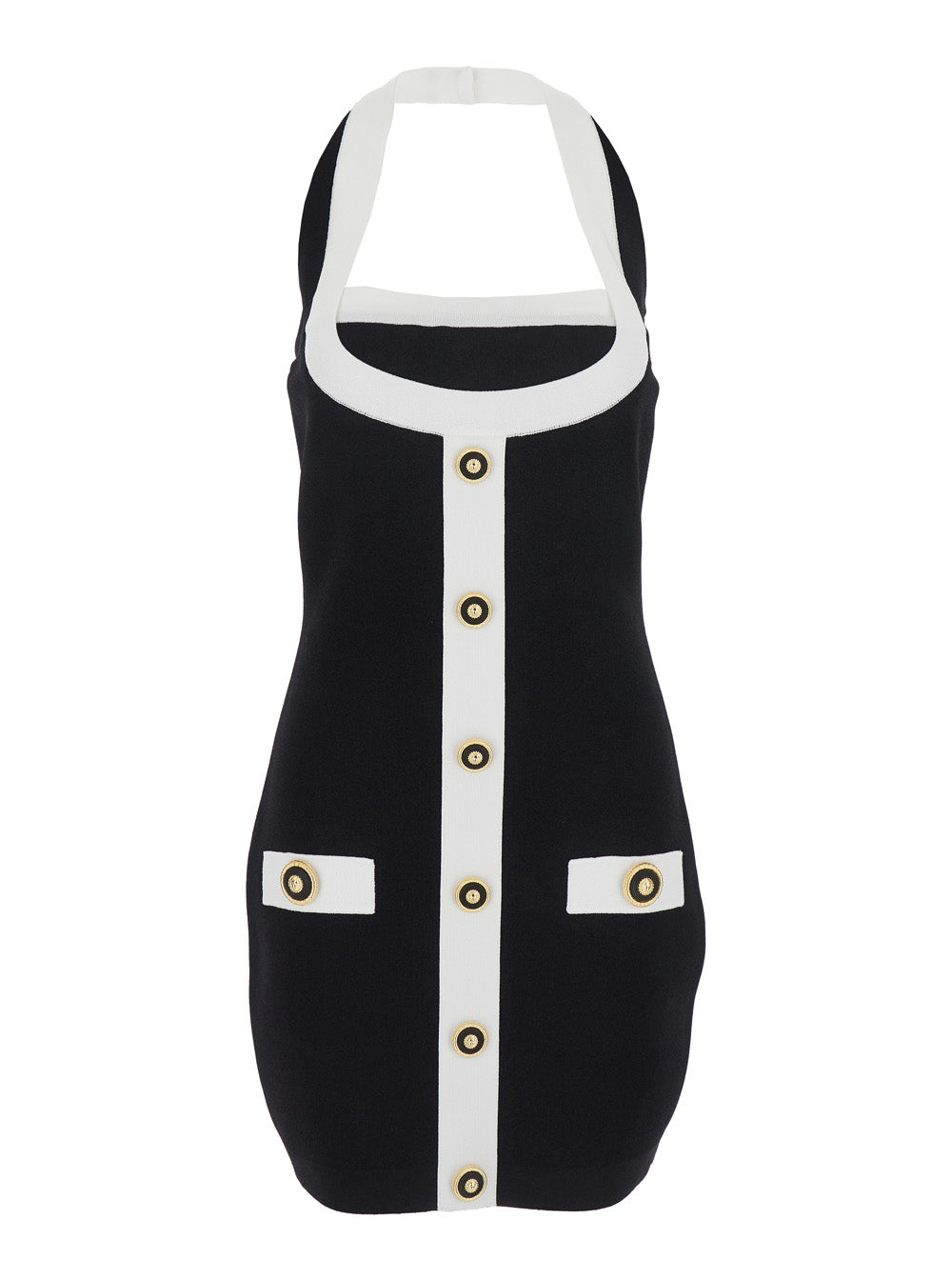 Balmain Women Black Dress With Square Neckline And Decorative Buttons In Viscose Blend Women