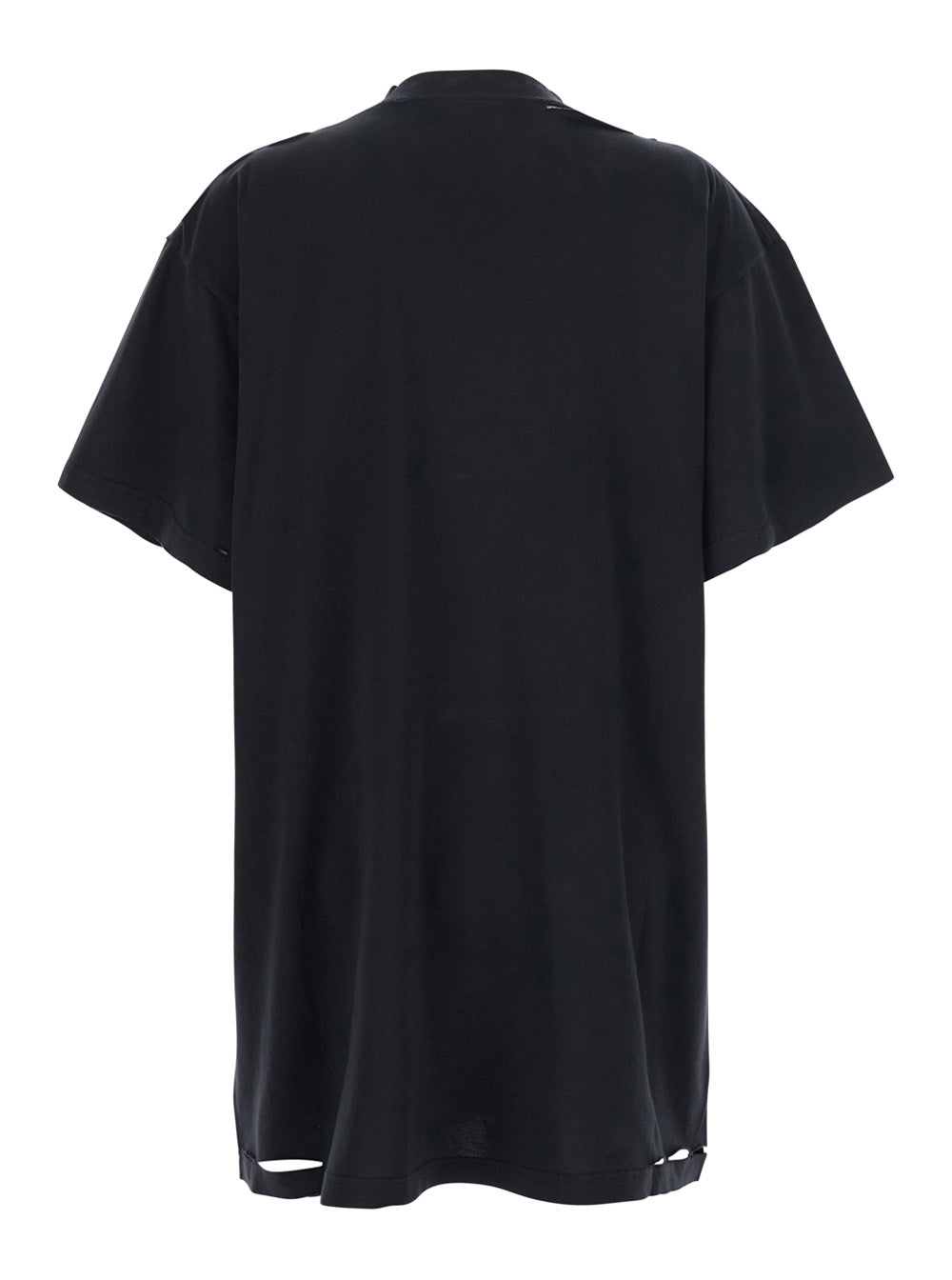 Balenciaga Women Black T-Shirt With Logo Printed On The Front And Torn Details In Cotton Woman