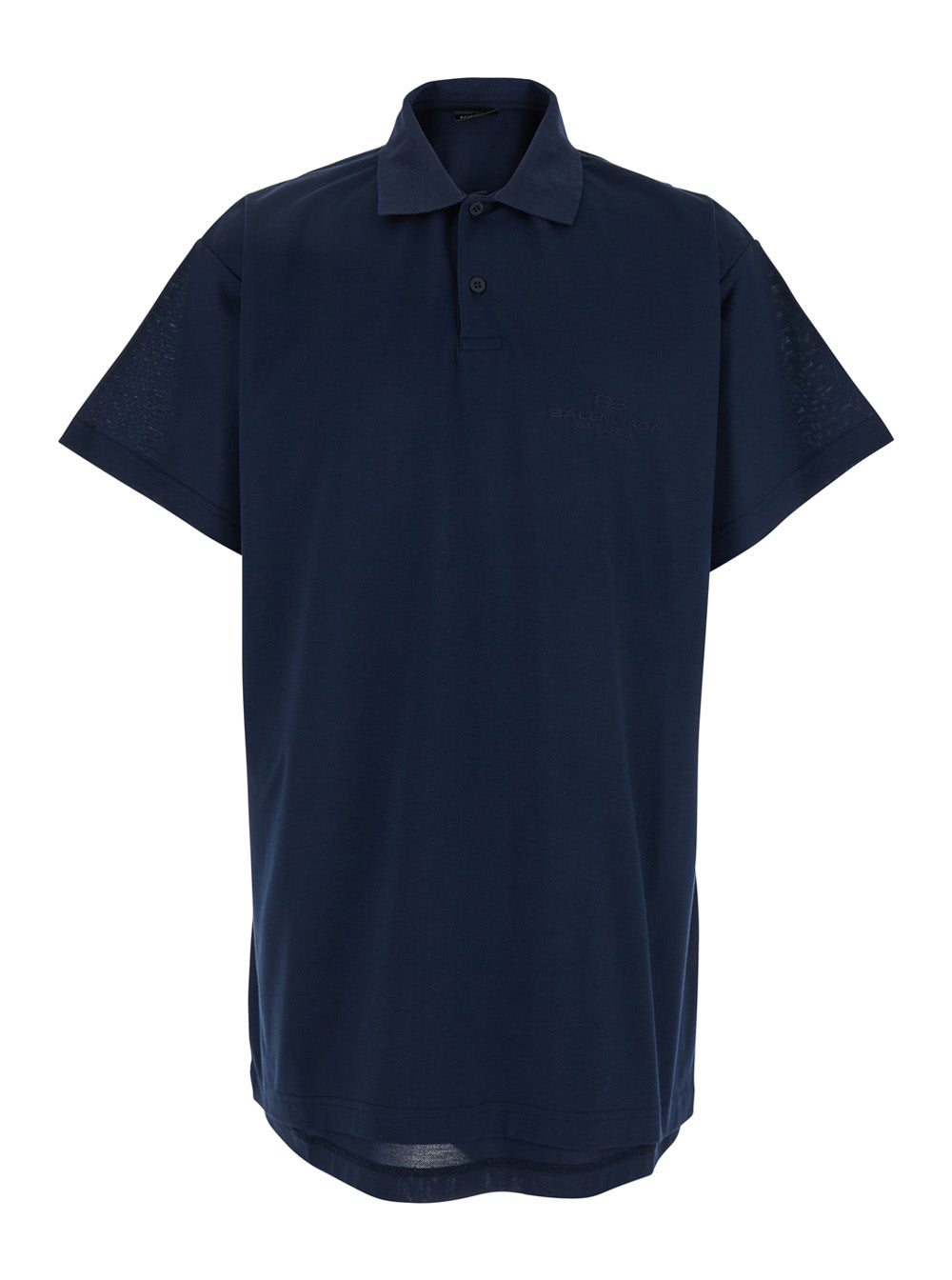 Balenciaga Men Blue Polo Shirt With Embroidered Logo On The Front In Tone On Tone Cotton Piquet Man