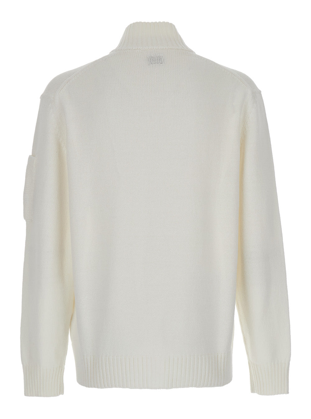 C.P. Company Men White Cardigan With High Neck And Lens Motif Applied On The Sleeve In Cotton Man