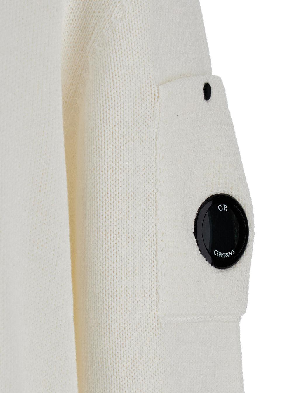 C.P. Company Men White Cardigan With High Neck And Lens Motif Applied On The Sleeve In Cotton Man
