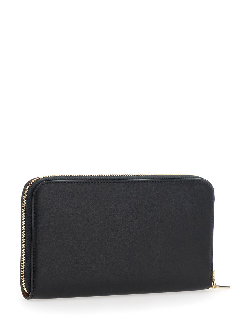 Carteira feminina Ferragamo 'Continental' preta com logotipo na frente em couro.