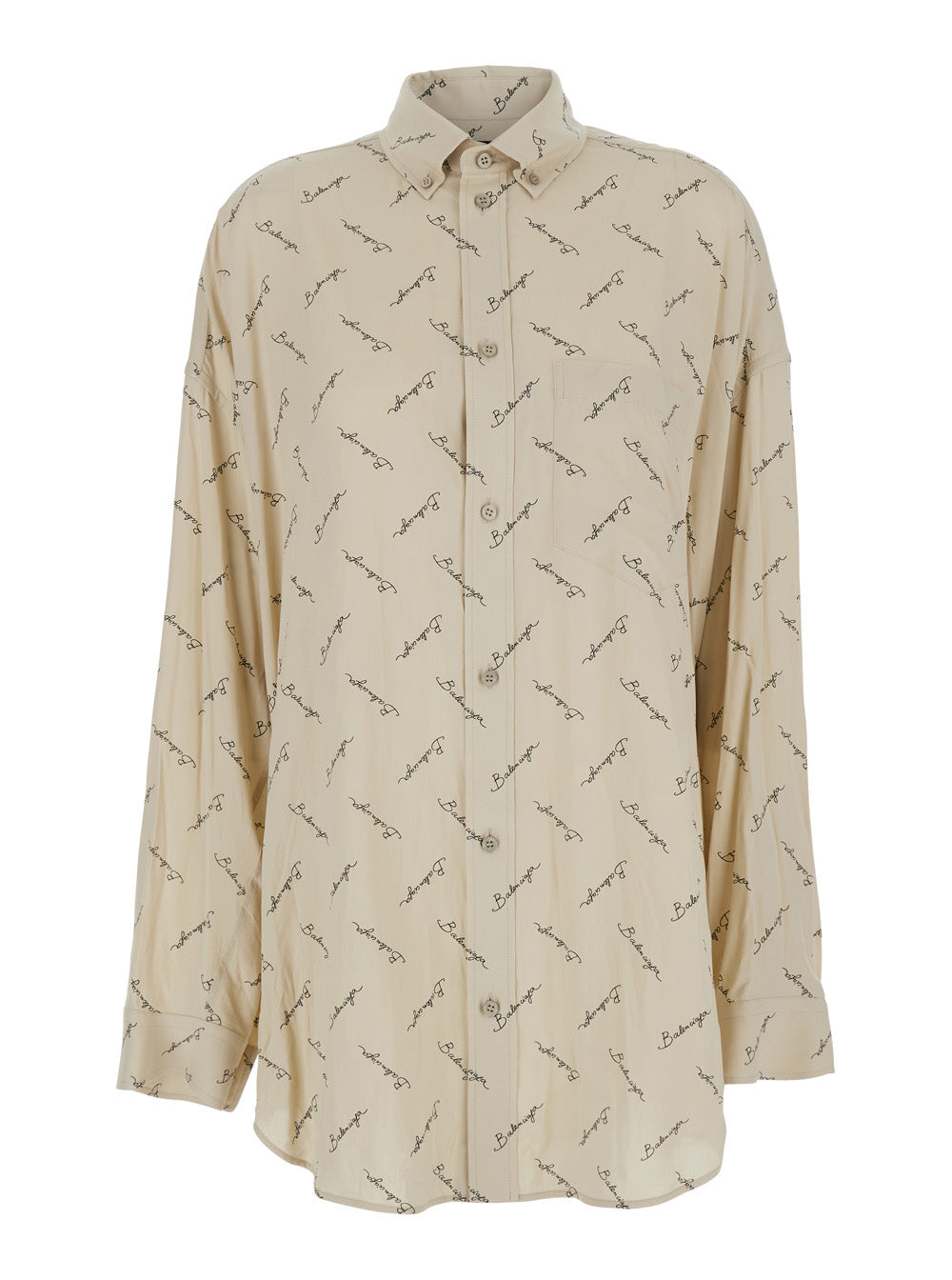 Balenciaga Women Beige Oversized Shirt With All-Over Printed Logo In Viscose Woman