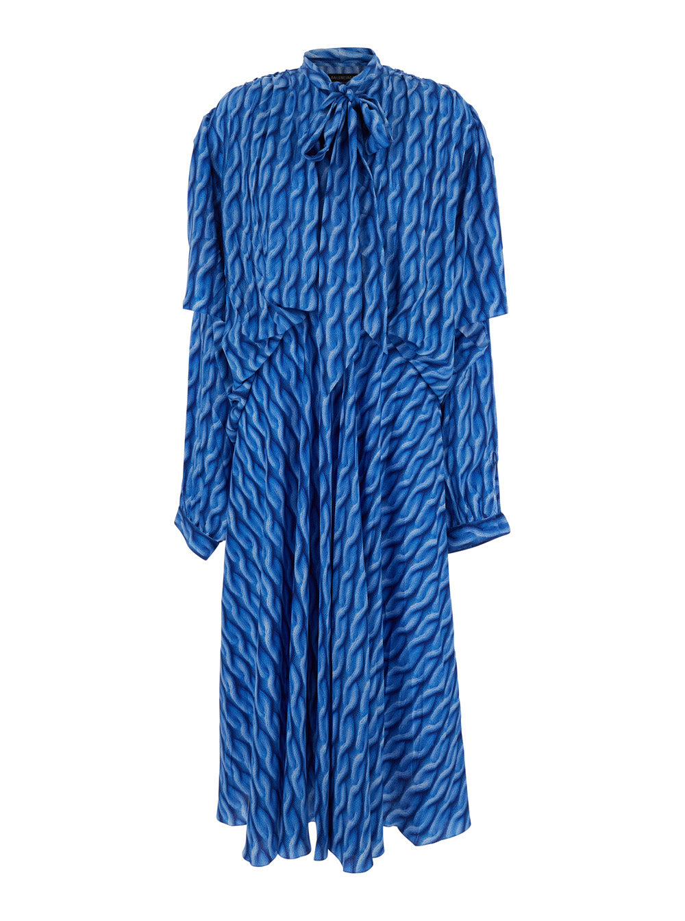 Balenciaga Women Blue Long Dress With All-Over Print And Bow Closure In Fabric Woman