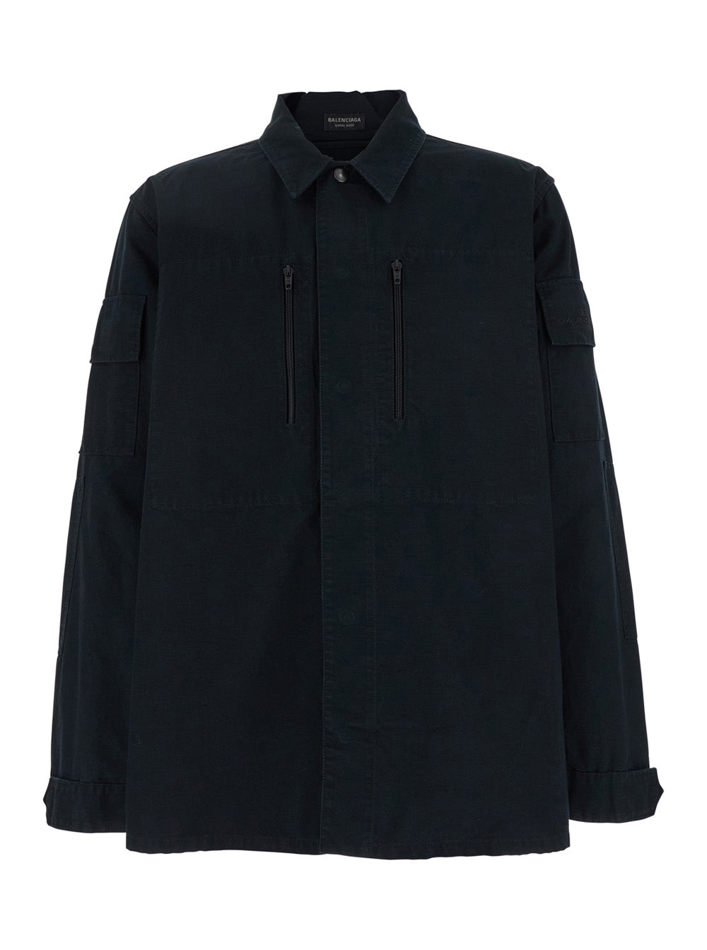 Balenciaga Men Dark Gray Shirt With Patched Chest Pockets In Ripstop Cotton Man