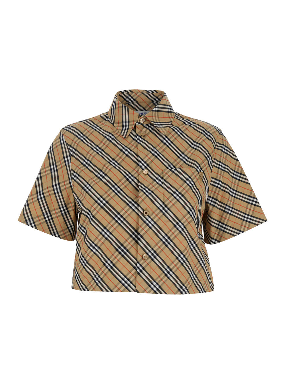 Burberry Women Beige Crop Shirt With All-Over Check Motif In Cotton Woman