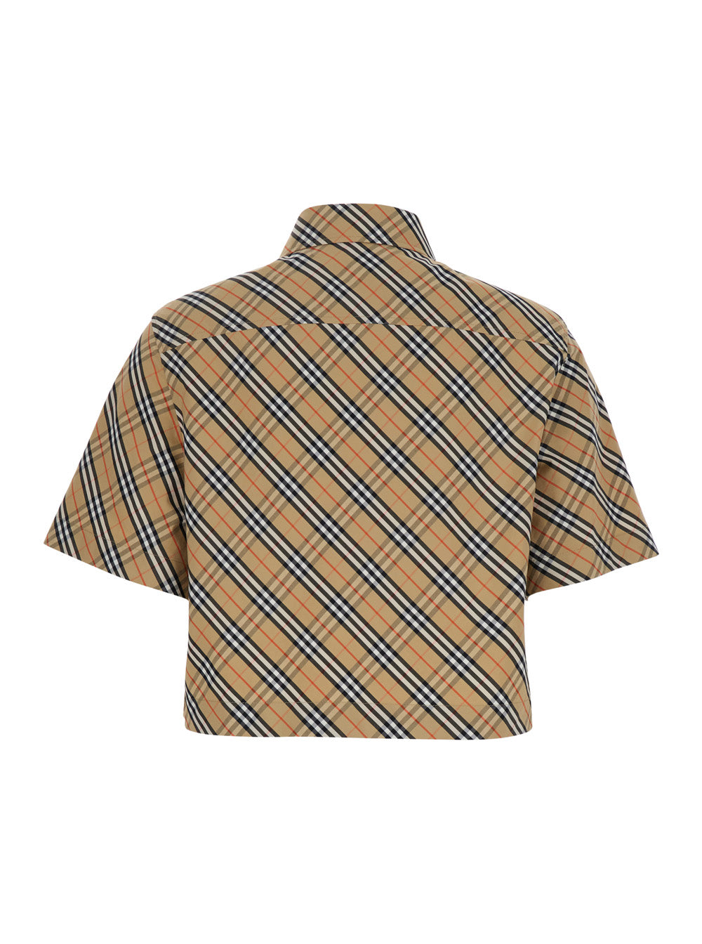 Burberry Women Beige Crop Shirt With All-Over Check Motif In Cotton Woman
