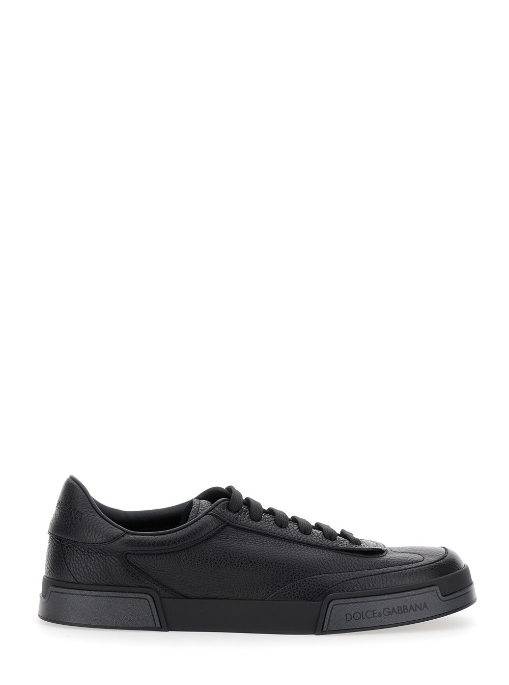 Dolce & Gabbana Men 'Portofino' Black Sneaker With Logo Print On The Sole In Hammered Leather Man