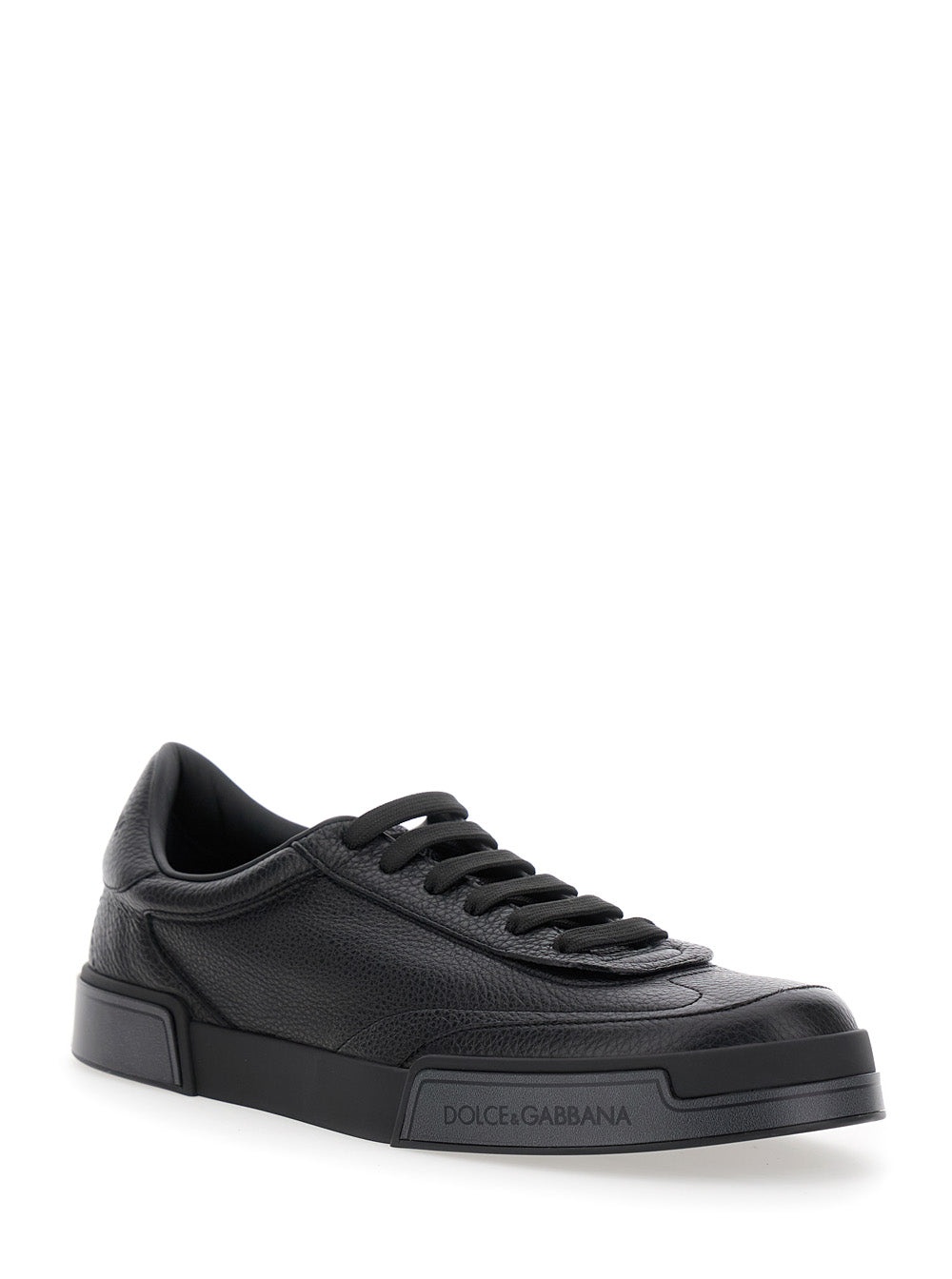Dolce & Gabbana Men 'Portofino' Black Sneaker With Logo Print On The Sole In Hammered Leather Man