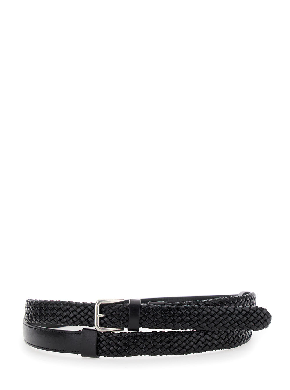 Dolce & Gabbana Men Black Belt With Buckle Closure And Interwoven Design In Leather Man