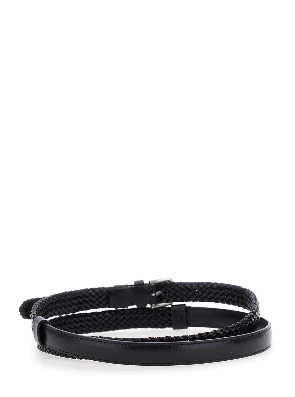 Dolce & Gabbana Men Black Belt With Buckle Closure And Interwoven Design In Leather Man