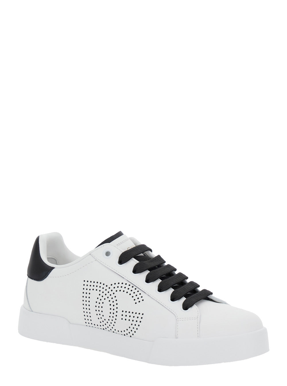Dolce & Gabbana Women 'Portofino Light' White Sneakers With Perforated Logo On The Side And Logo Patch On The Tongue In Leather Woman