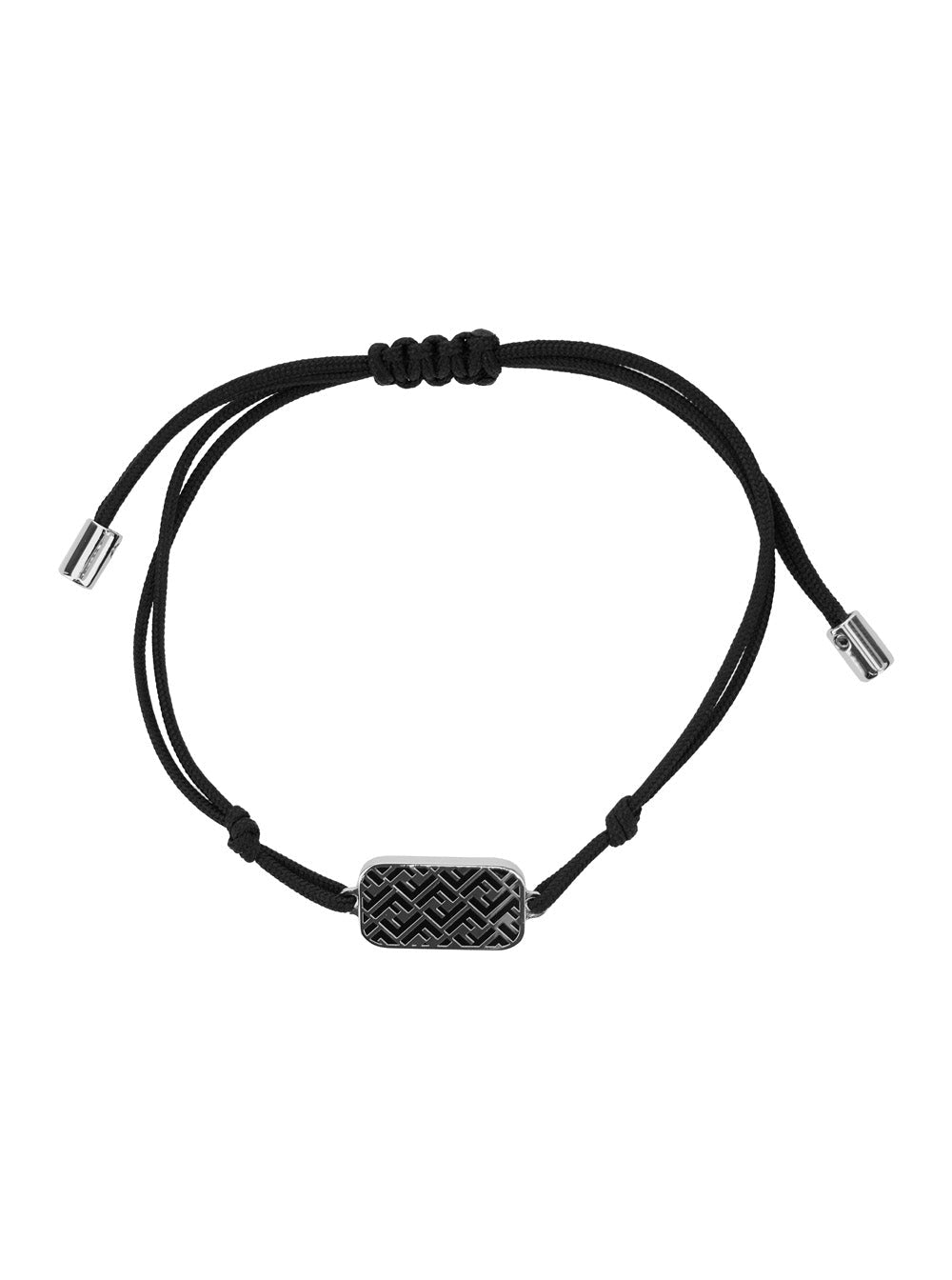 Fendi Men Metallic Bracelet With Ff Plaque Pendant In Fabric Man