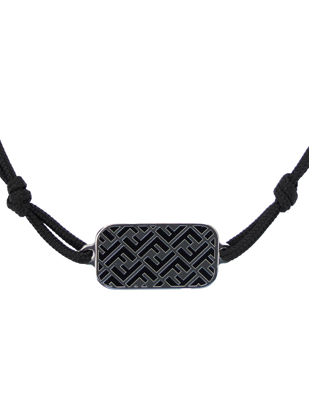 Fendi Men Metallic Bracelet With Ff Plaque Pendant In Fabric Man