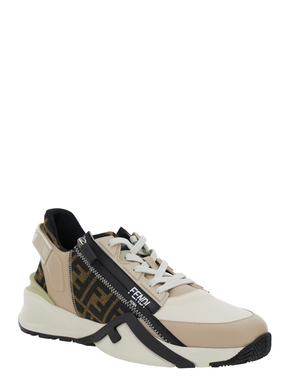Fendi Men 'Fendi Flow' Beige Low-Top Sneaker With Logo Detail In Leather Man
