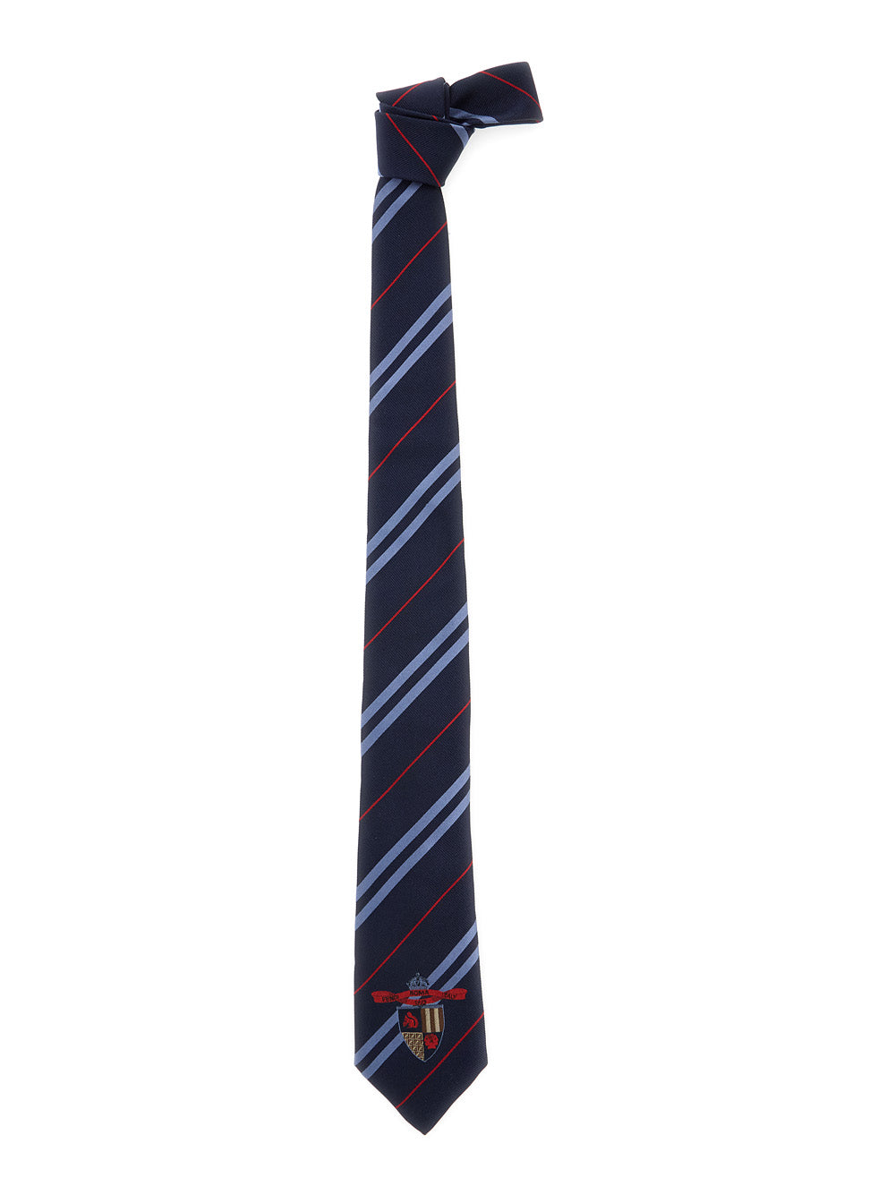 Fendi Men Blue Tie With Logo Detail On The Front And All-Over Striped Motif In Silk Man