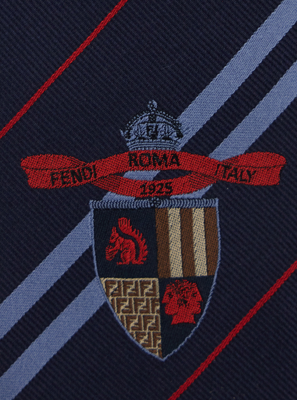 Fendi Men Blue Tie With Logo Detail On The Front And All-Over Striped Motif In Silk Man