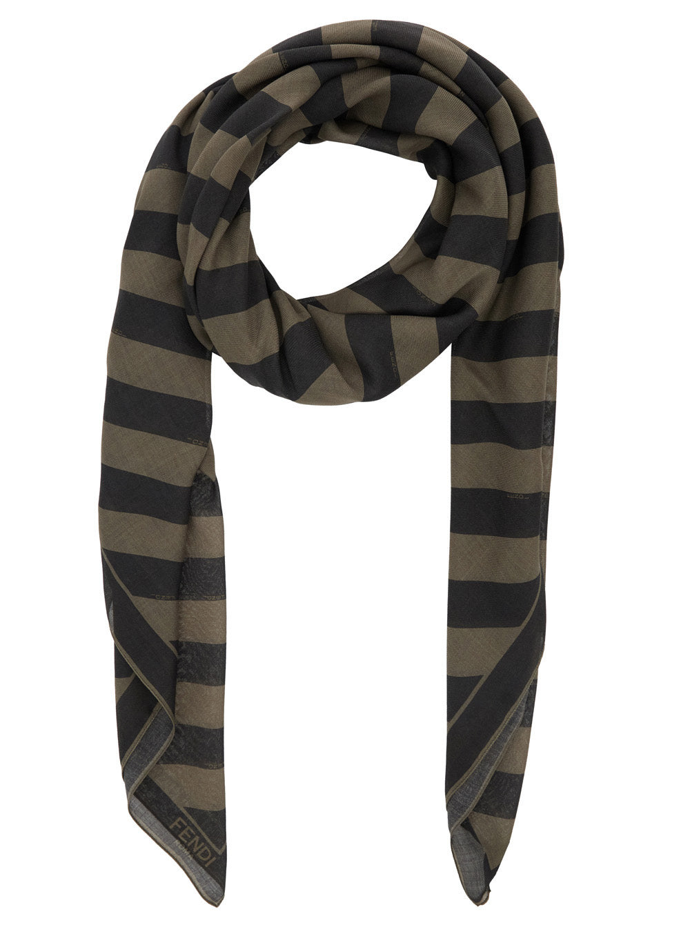 Fendi Men Beige Square Stole With All-Over Striped Motif And Logo Lettering On The Hem In Cotton And Silk Blend Man