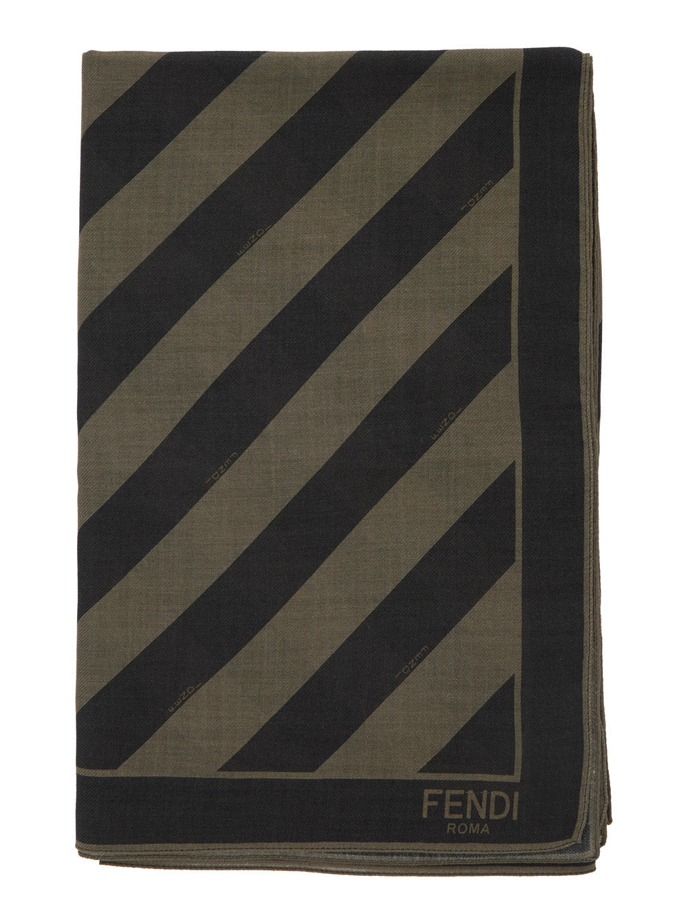 Fendi Men Beige Square Stole With All-Over Striped Motif And Logo Lettering On The Hem In Cotton And Silk Blend Man