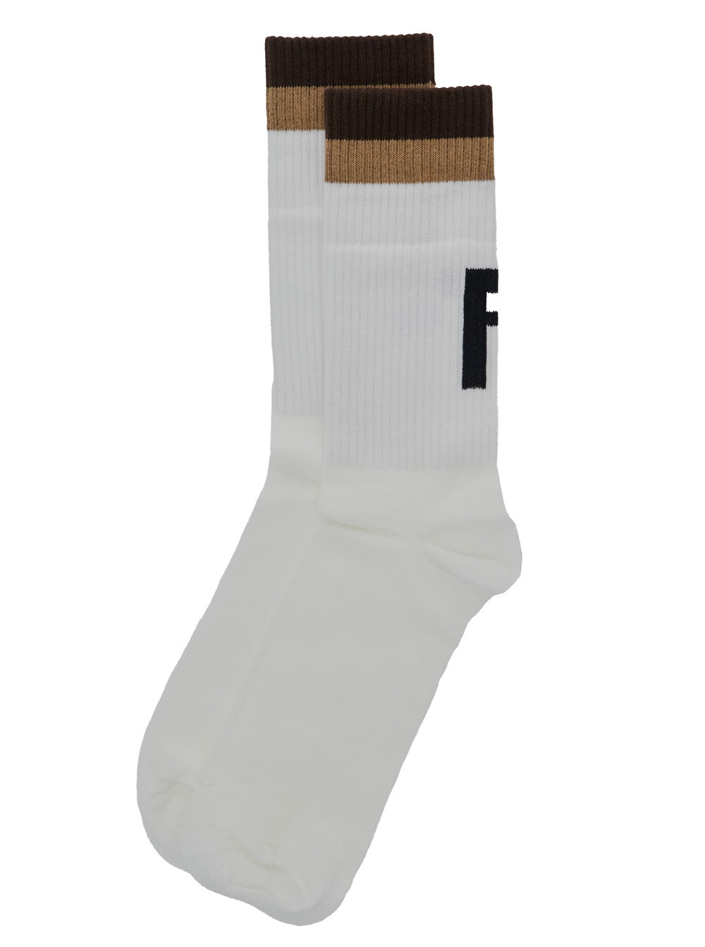 Fendi Men White Socks With Ff Logo Embroidery In Cotton Blend Man