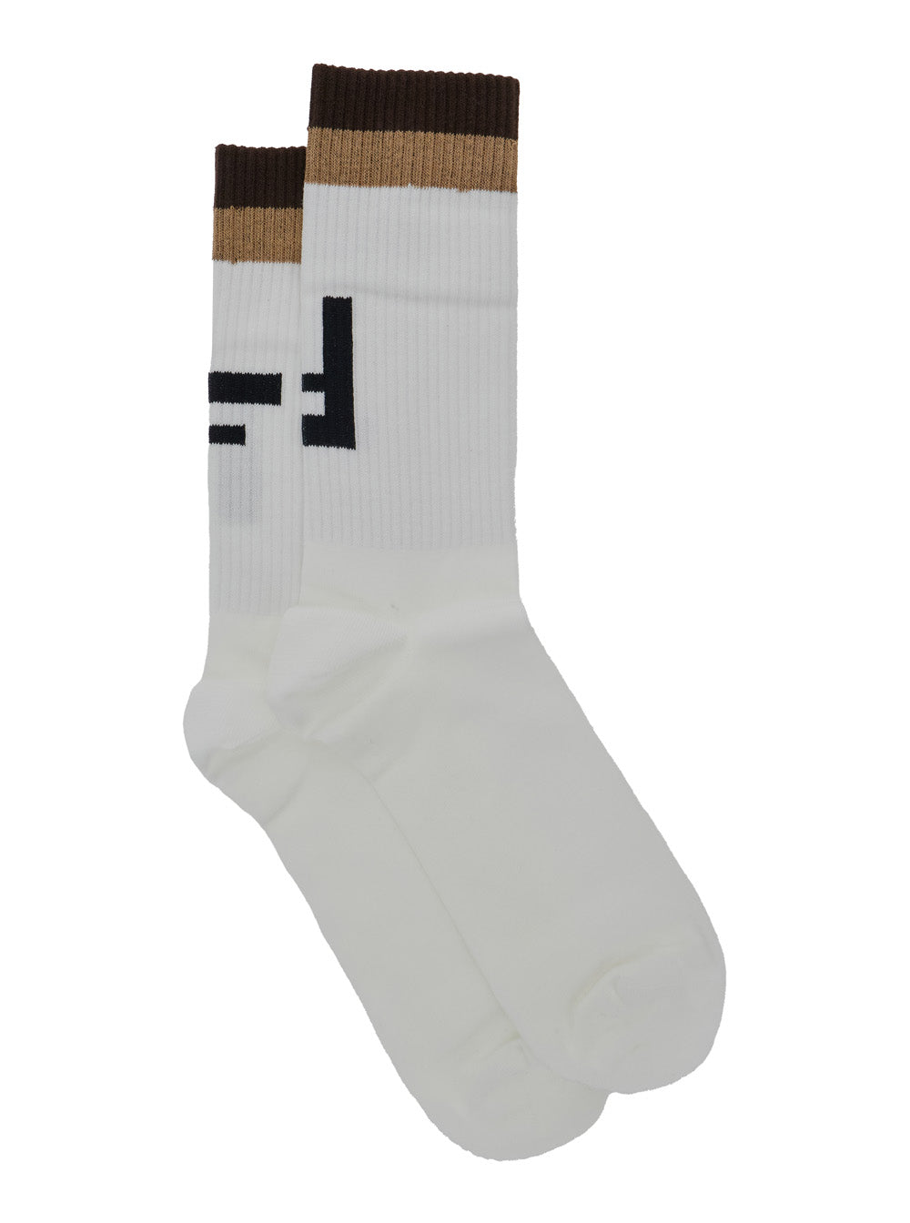 Fendi Men White Socks With Ff Logo Embroidery In Cotton Blend Man