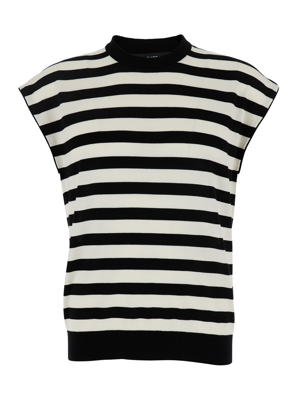 Dolce & Gabbana Men Black And White Sleeveless Top With Round Neck And All-Over Strpied Motif In Cotton Woman