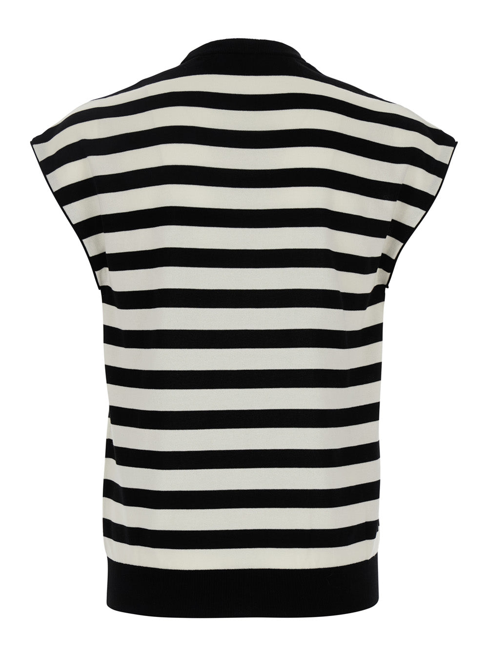Dolce & Gabbana Men Black And White Sleeveless Top With Round Neck And All-Over Strpied Motif In Cotton Woman