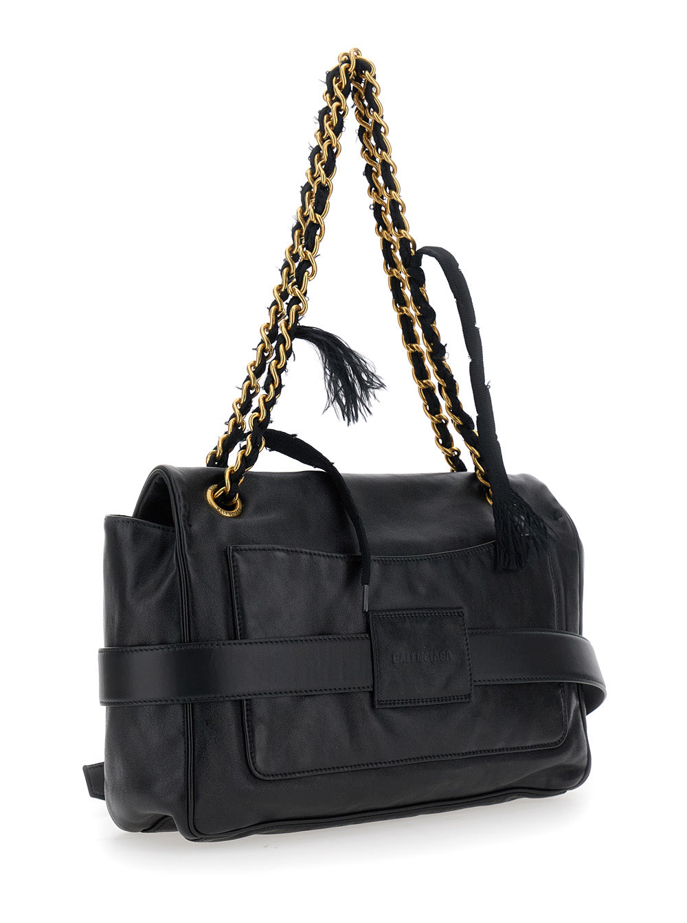 Balenciaga Women 'Modu Flap' Black Crossbody Bag With Logo Plaque On The Front In Leather Woman