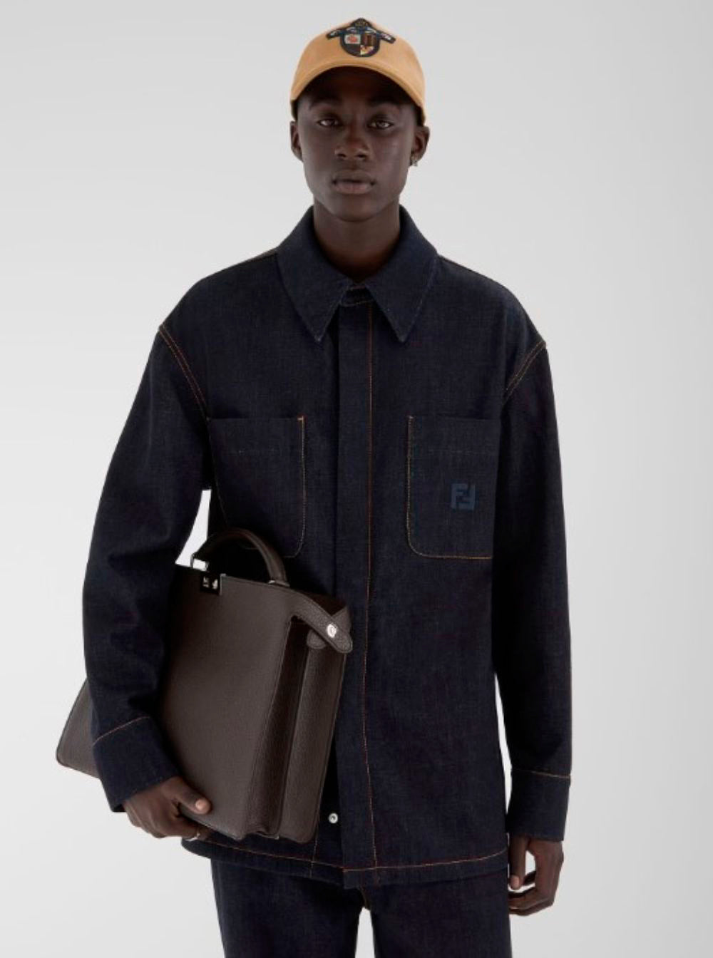 Fendi Men 'Iseeu Medium' Brown Handbag With Removable Internal Pocket In Leather Man