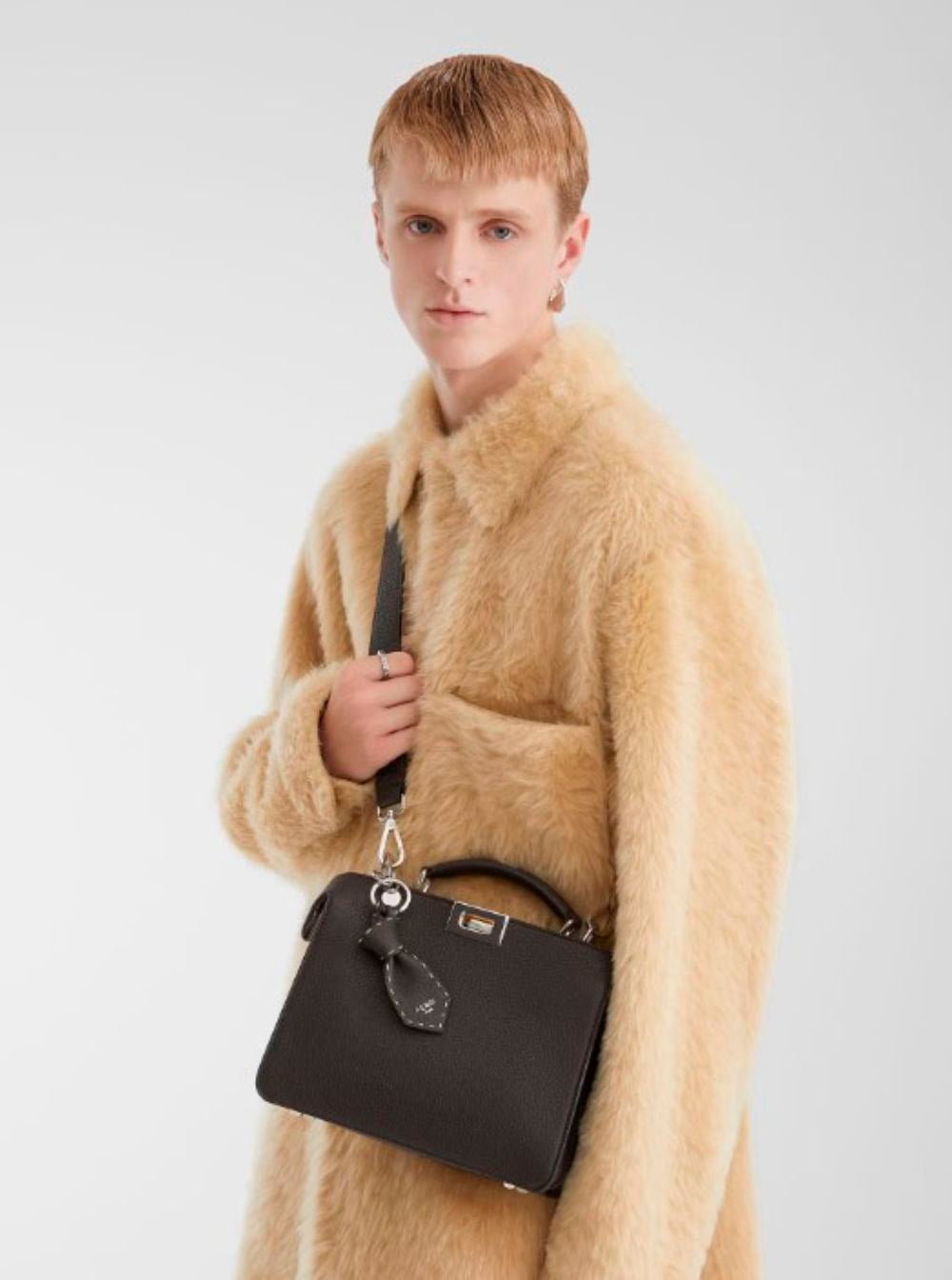 Fendi Men 'Iseeu Small' Brown Handbag With Removable Internal Pocket In Leather Man