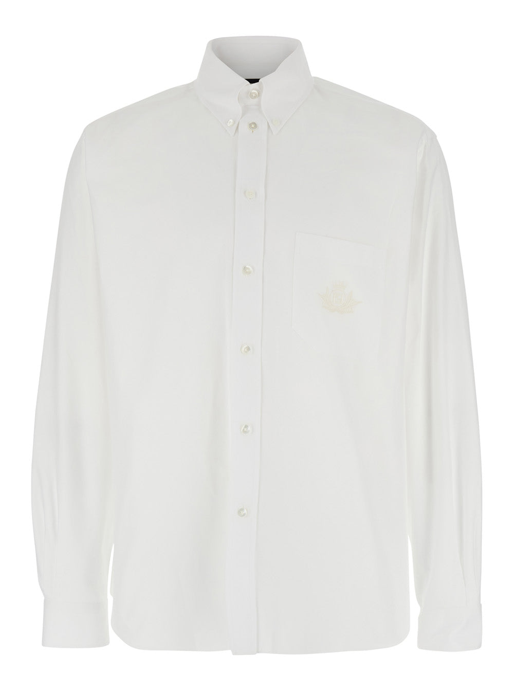Fendi Men White Shirt With Classic Collar And Logo Embroidery On The Front In Cotton Man