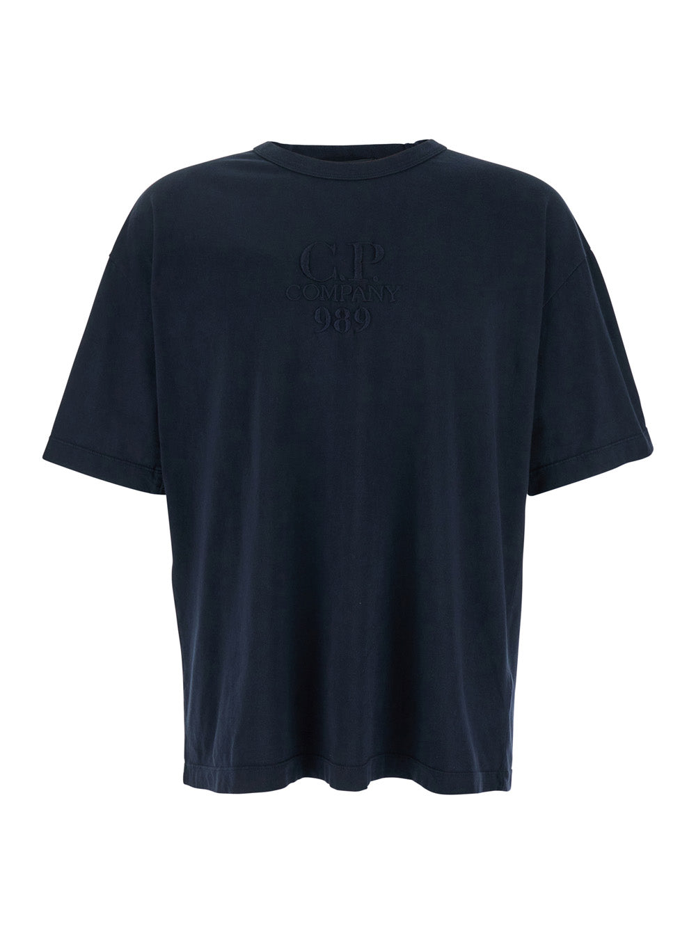 C.P. Company Men Blue T-Shirt With Logo Embroidered On The Front Tone-On-Tone In Cotton Man
