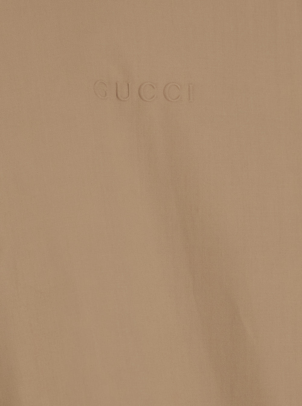 Gucci Men Beige Shirt With Classic Collar And Tonal Logo Lettering Embroidery On The Front In Cotton Man