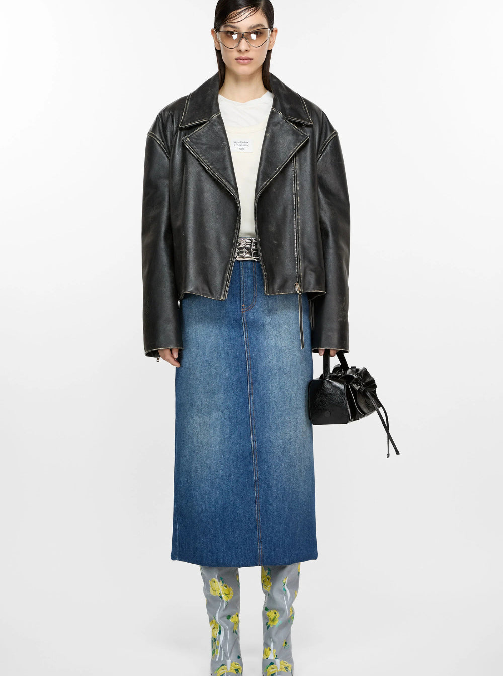 Acne Studios Women Black Biker Jacket In Vintage Looking Leather Woman