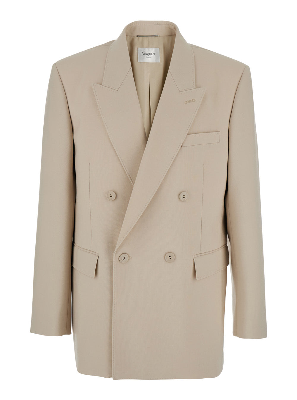 Saint Laurent Men Beige Double-Breasted Jacket With Peak Revers In Wool Man
