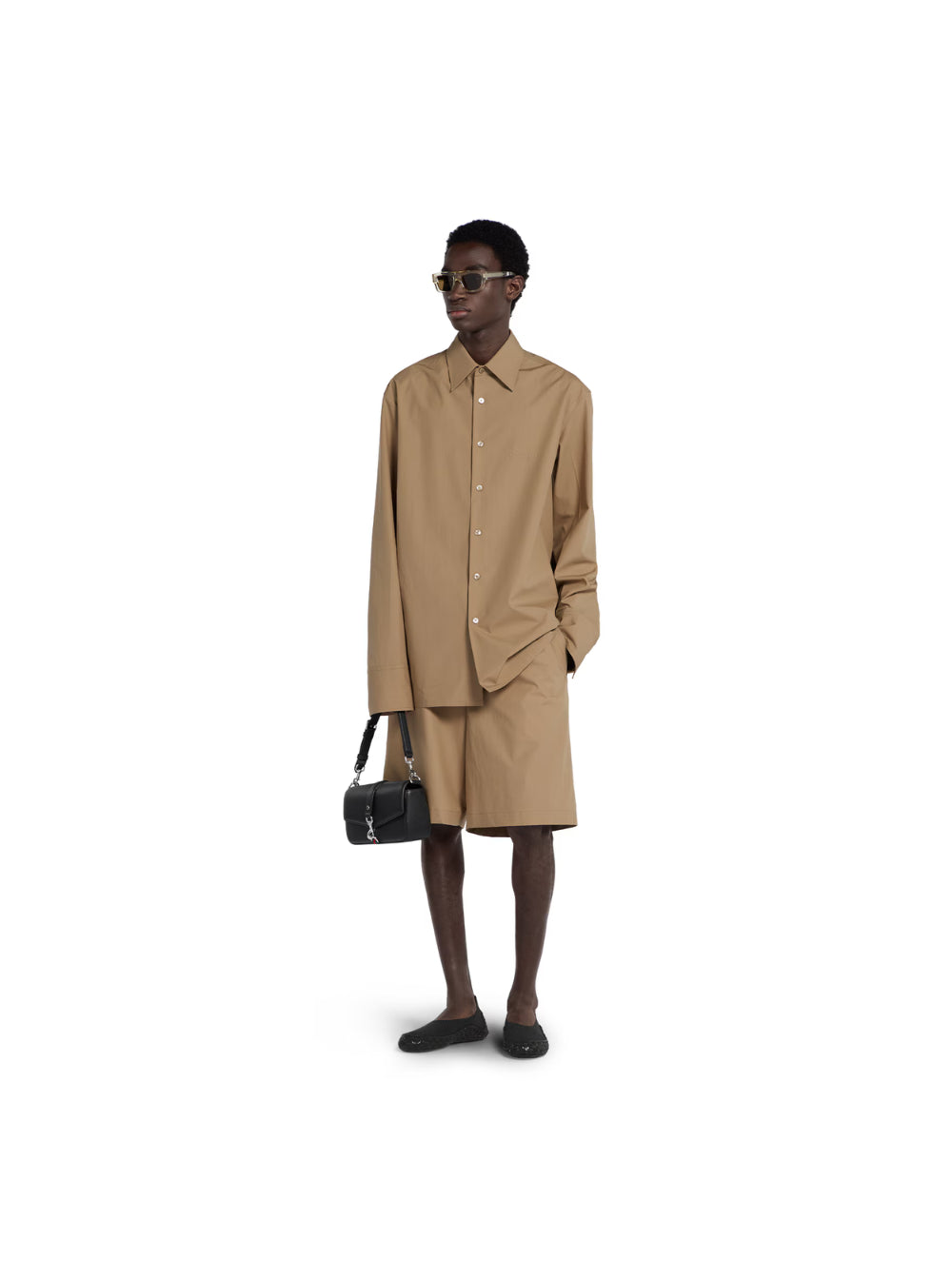 Gucci Men Beige Shirt With Classic Collar And Tonal Logo Lettering Embroidery On The Front In Cotton Man