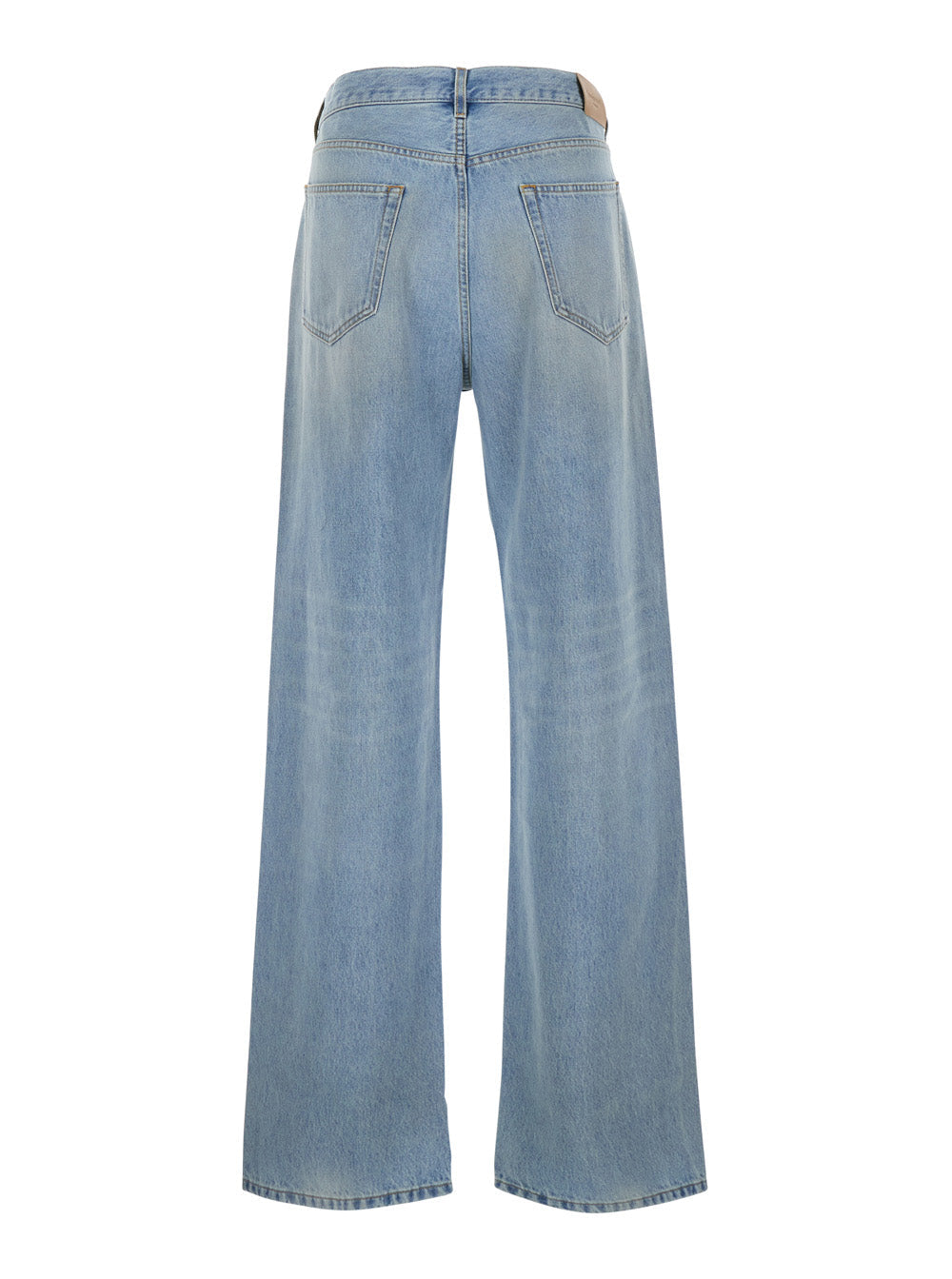 Saint Laurent Men Light Blue Five Pocket Jeans With Logo Patch On The Back In Denim Man