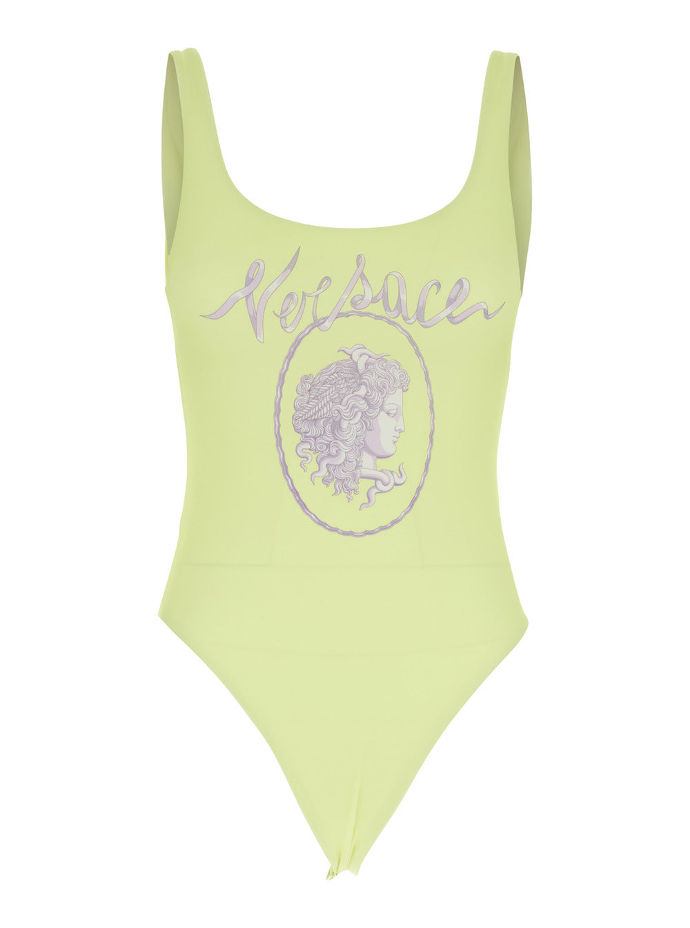 Versace Women Yellow One-Piece Swimsuit With Medusa Print And Logo Lettering On The Front In Tech Fabric Woman Luosophy