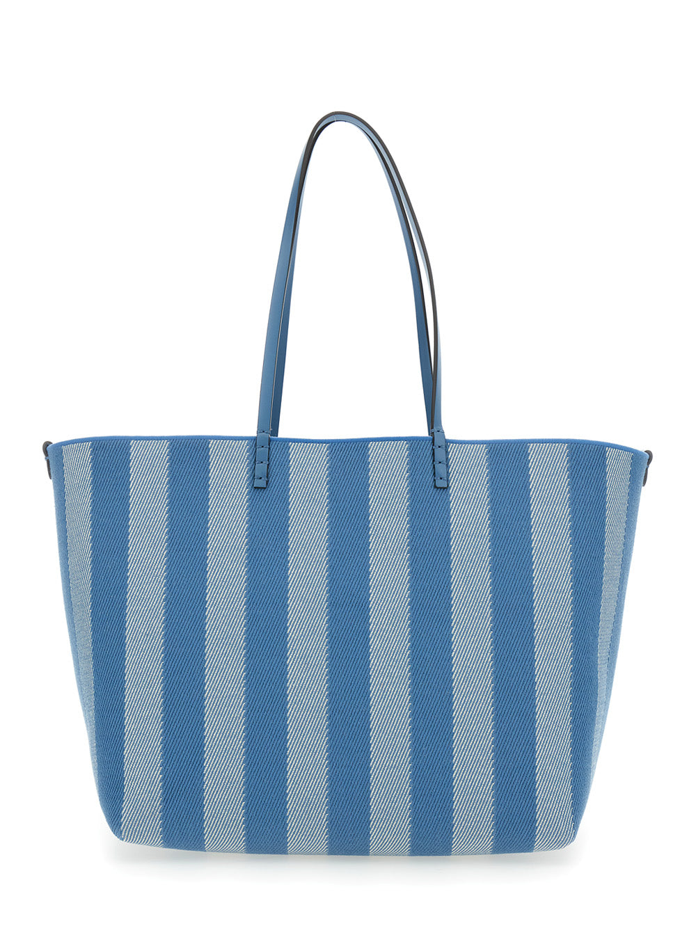 Fendi Women 'Roll Large' Blue Shopper With Reversible Design And All-Over Striped Motif In Cotton Woman