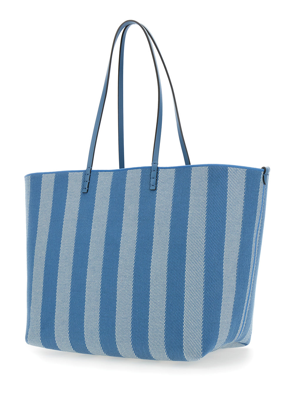 Fendi Women 'Roll Large' Blue Shopper With Reversible Design And All-Over Striped Motif In Cotton Woman