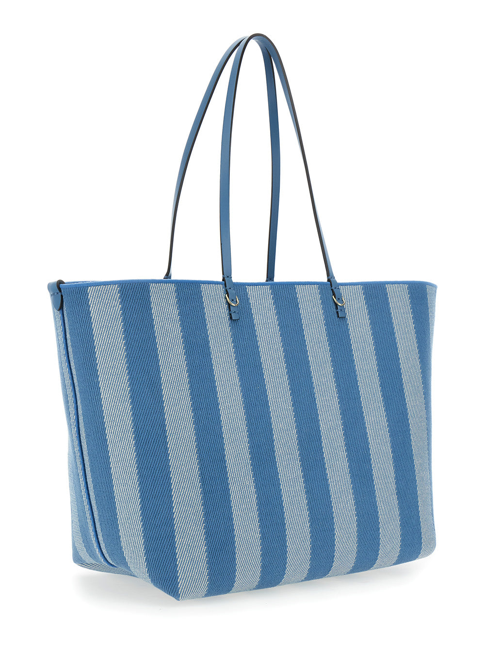 Fendi Women 'Roll Large' Blue Shopper With Reversible Design And All-Over Striped Motif In Cotton Woman