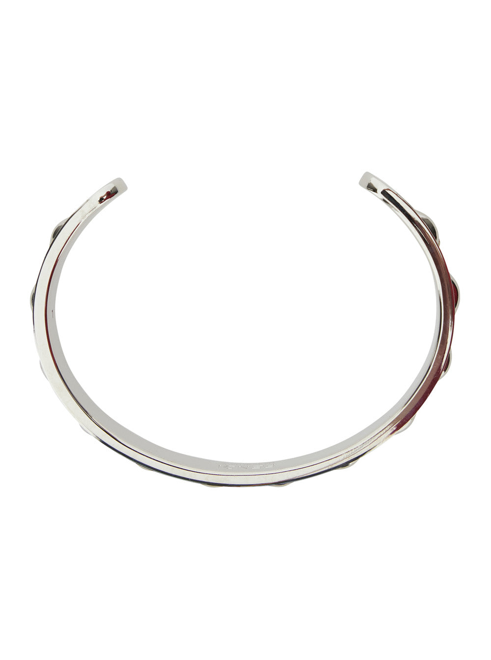 Fendi Men Silver-Colored Bracelet With Leather Details And Open Design In Brass Man