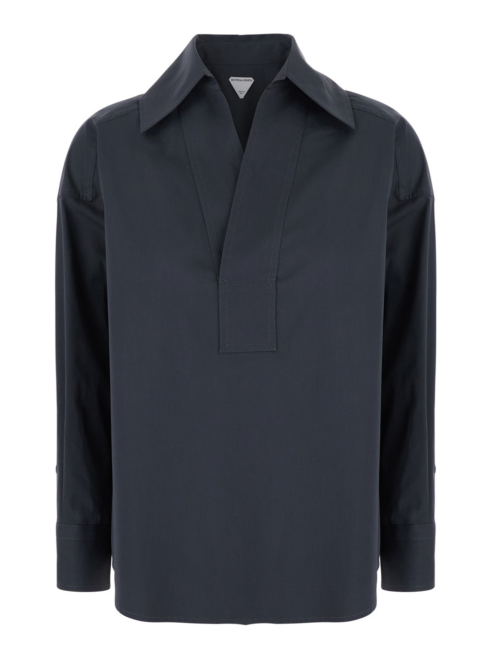 Bottega Veneta Women Grey Shirt With Deep Neckline On The Front And Long Sleeves In Cotton Poplin Woman