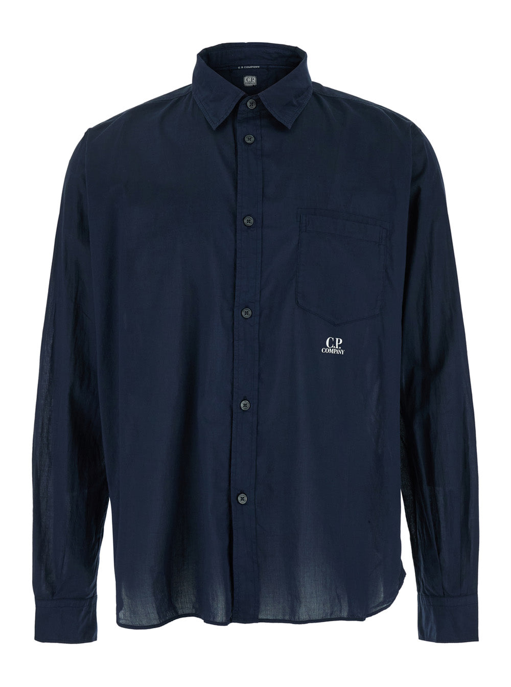C.P. Company Men Blue Shirt With Classic Collar And Logo Lettering On The Front In Cotton Man