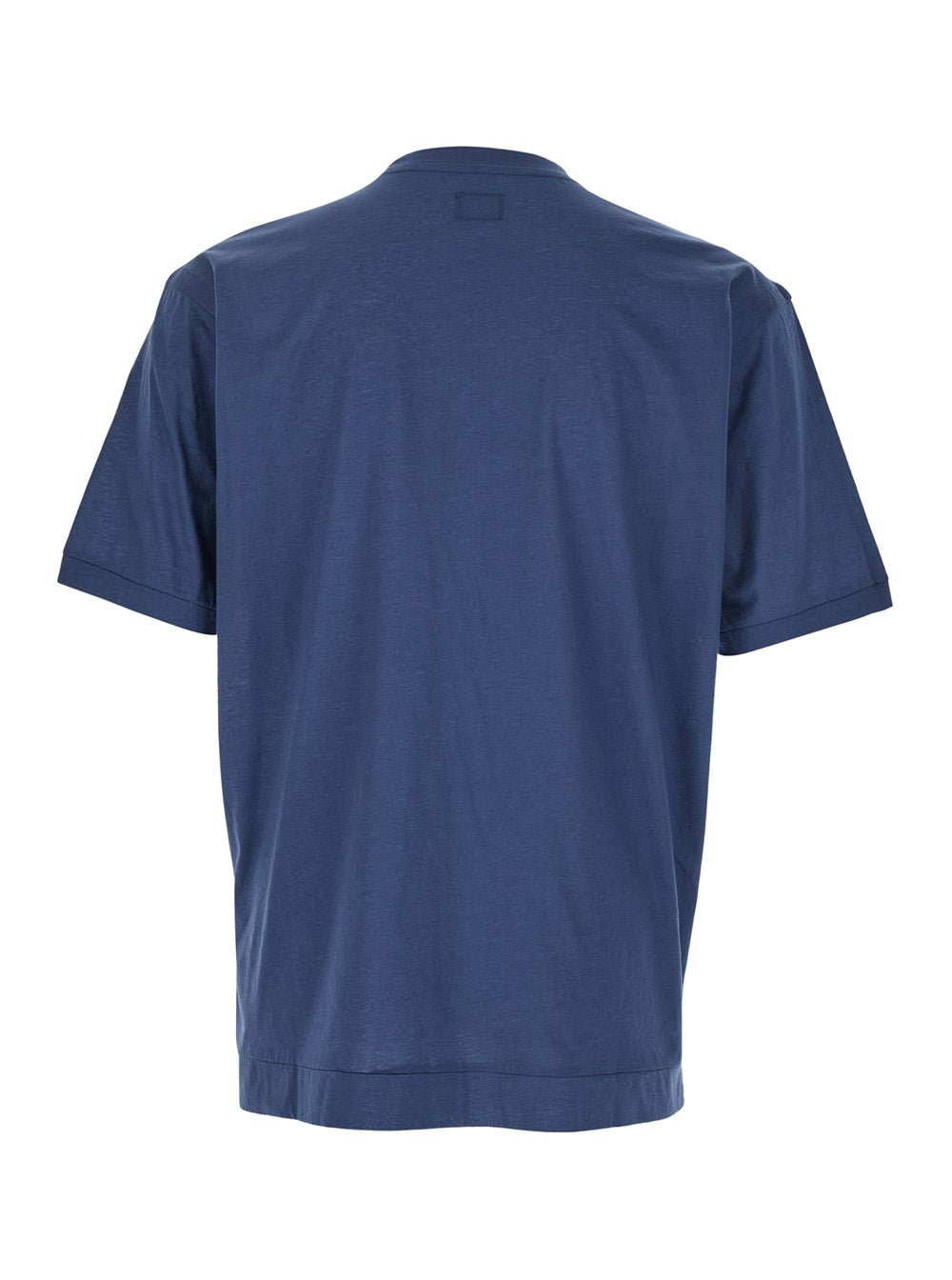 C.P. Company Men Blue Crewneck T-Shirt With Logo Embroidery On The Front In Cotton Man