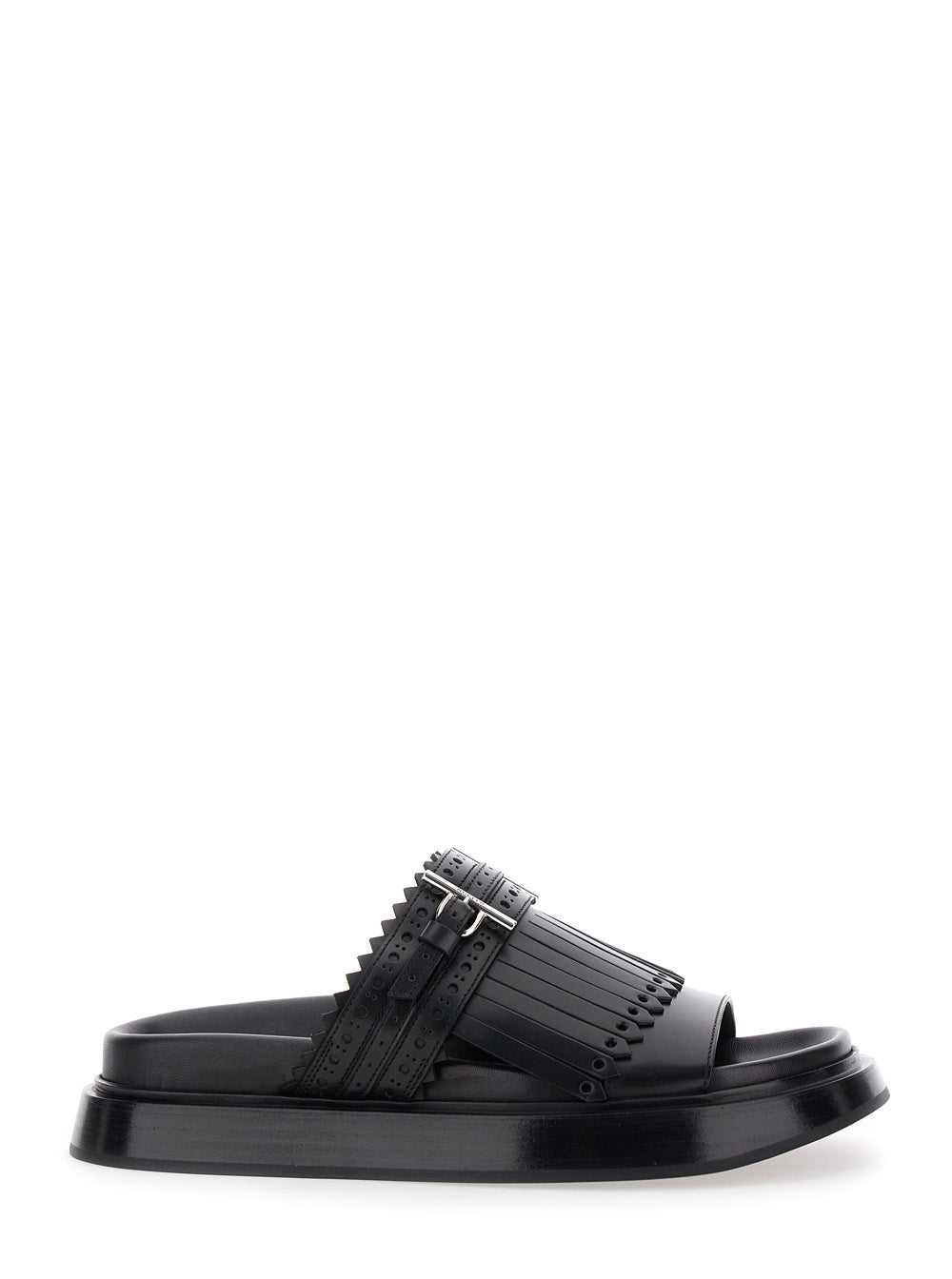 Alexander Mcqueen Women Black Sandals With Brogue T-Buckle Decorative Strap In Leather Woman