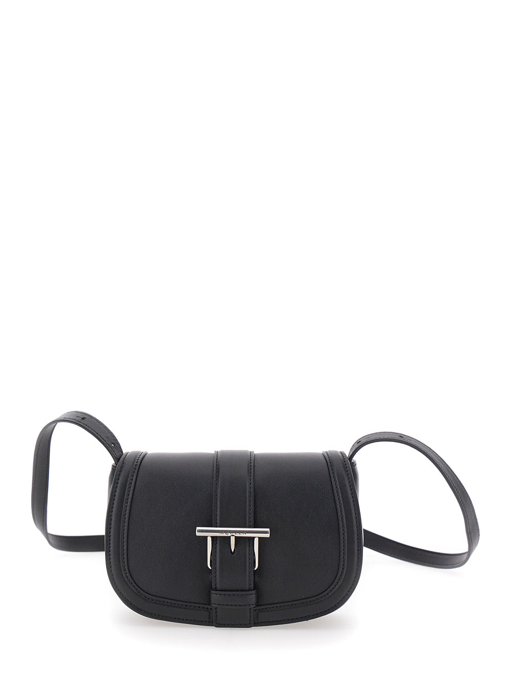 Alexander Mcqueen Women 'Satchel Mini' Black Crossbody Bag With T-Buckle And Embossed Logo In Leather Woman