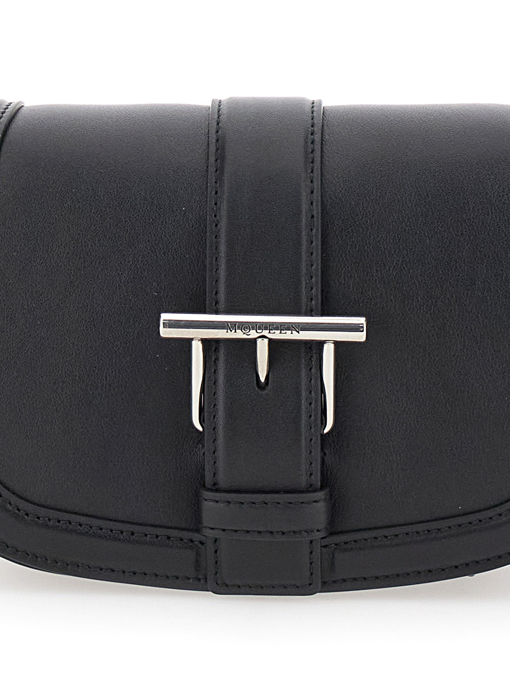 Alexander Mcqueen Women 'Satchel Mini' Black Crossbody Bag With T-Buckle And Embossed Logo In Leather Woman